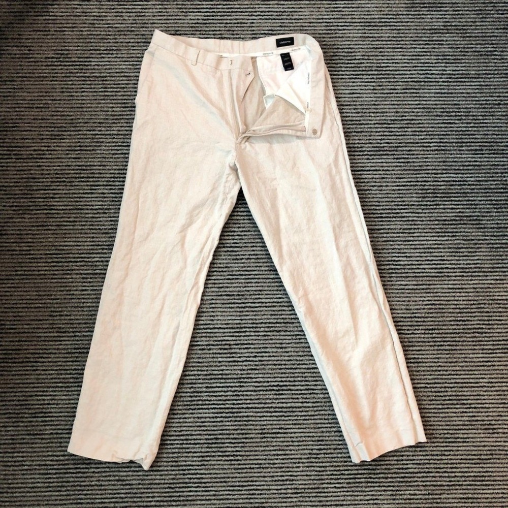 Claiborne Linen Dress Pants Mens 34x31.5 Beige Straight Leg